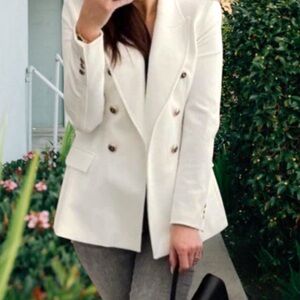 Zara White Double-Breasted Blazer